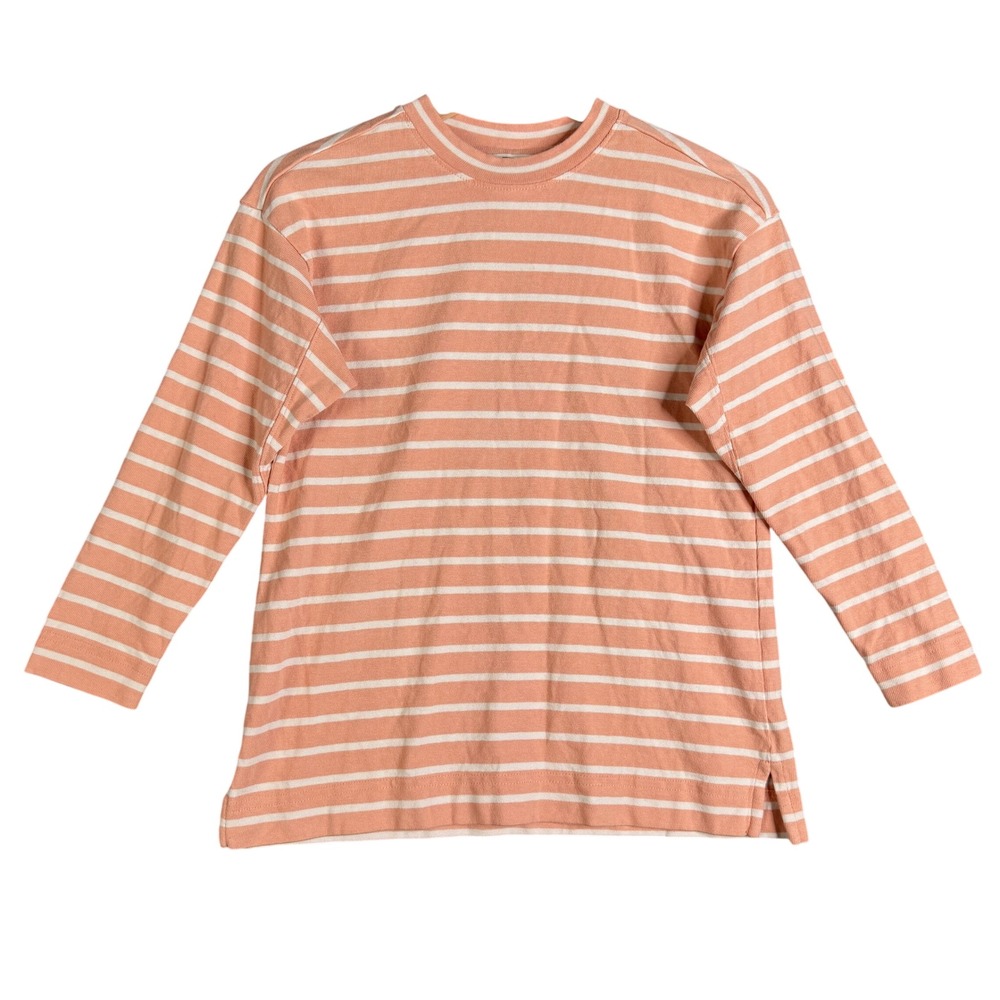 AYR The Rug Really Tied The Room Together Striped Long Sleeve tee Shirt Peach XS